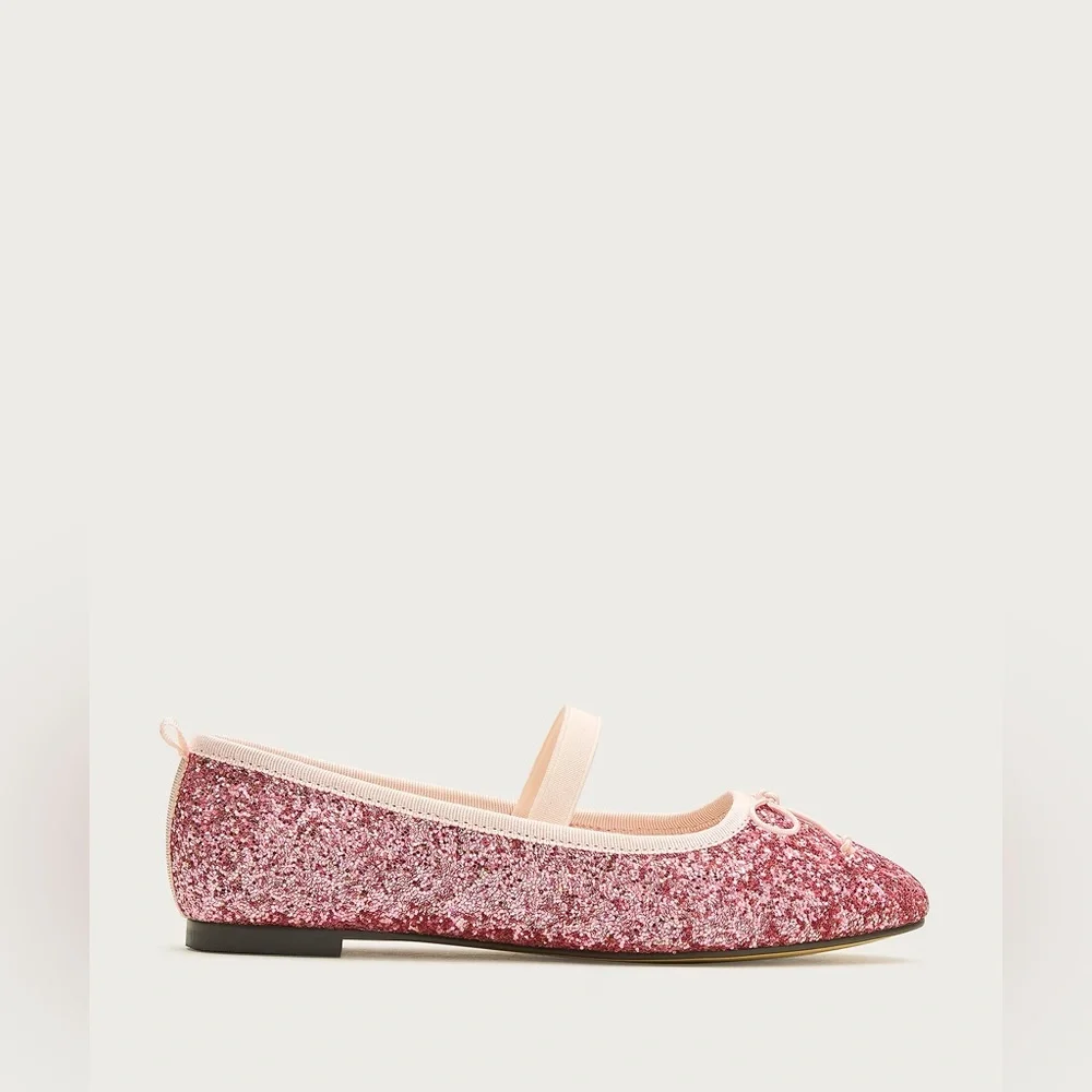 J.Crew Girls’ Strappy Glitter Ballet Flats in Pink Glitter Multi Size 12